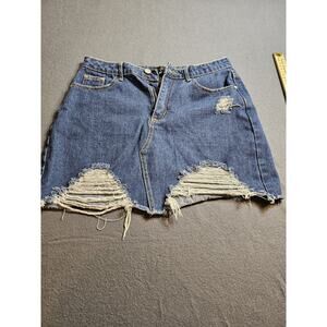 Misguided Skirt Womens 6 Light Wash Distressed Denim Frayed Hem Y2K Festival